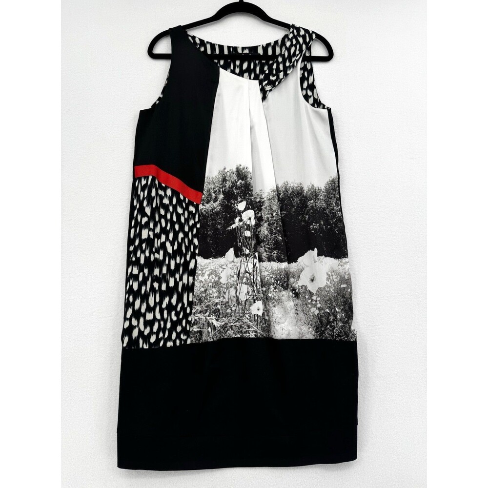 Bleu Blanc Rouge Mixed Print Sleeveless Shift Dress Black White Red Size 38 US M